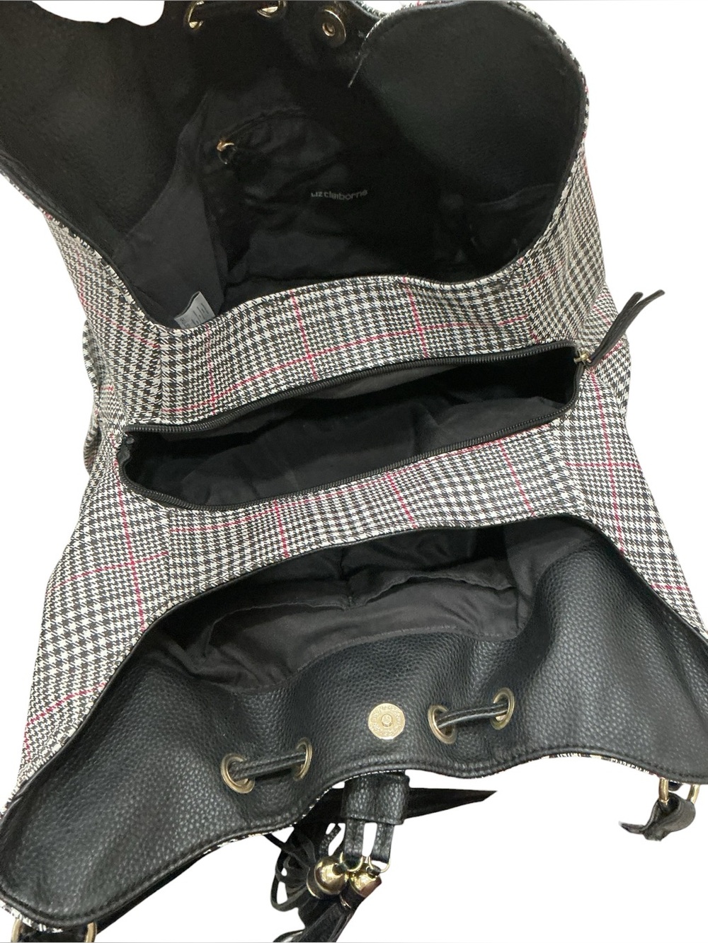 Liz Claiborne Houndstooth Shoulder Bag Tassel 3 Compartment Preppy Heritage Chic - Picture 8 of 16